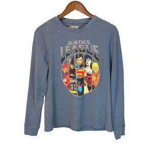 Mens DC Comics Justice League Long Sleeve Thermal Knit Shirt Size Medium Blue